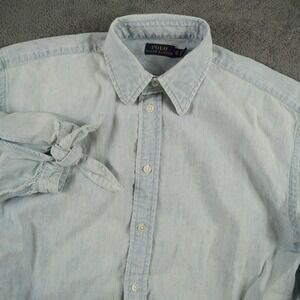 Polo Ralph Lauren Shirt Women XS Light Blue Tie Sleeve Denim Button Up Casual